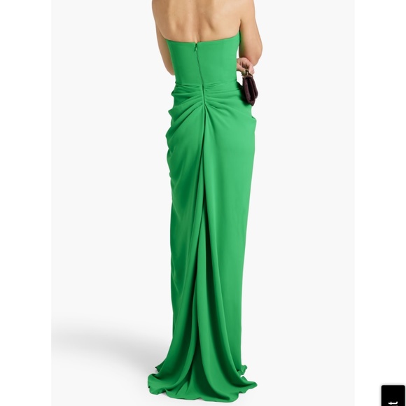 COPY - Rhea Costa Strapless green tulle-trimmed draped twill gown - Picture 2 of 4